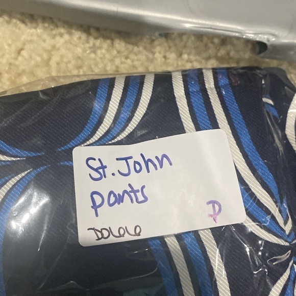 St John Geometric Blue Pull On Silk Pants Sz 2 Navy Resortwear - Picture 11 of 11